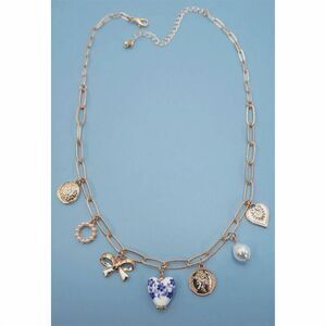 Josslyn Blue Heart Bow Charm Necklace Floral Theme Adjustable